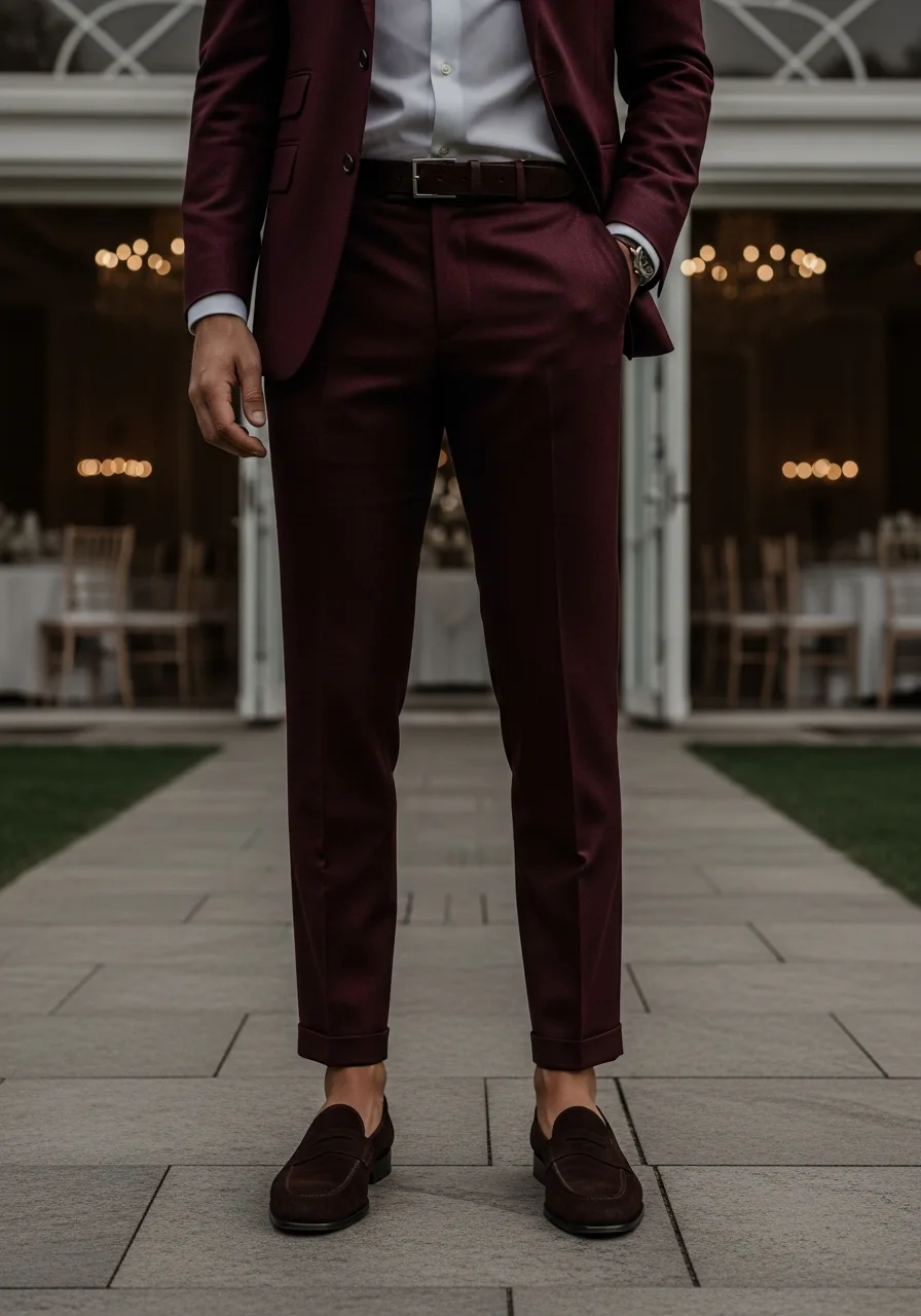 9. Suede Loafer Burgundy Suit