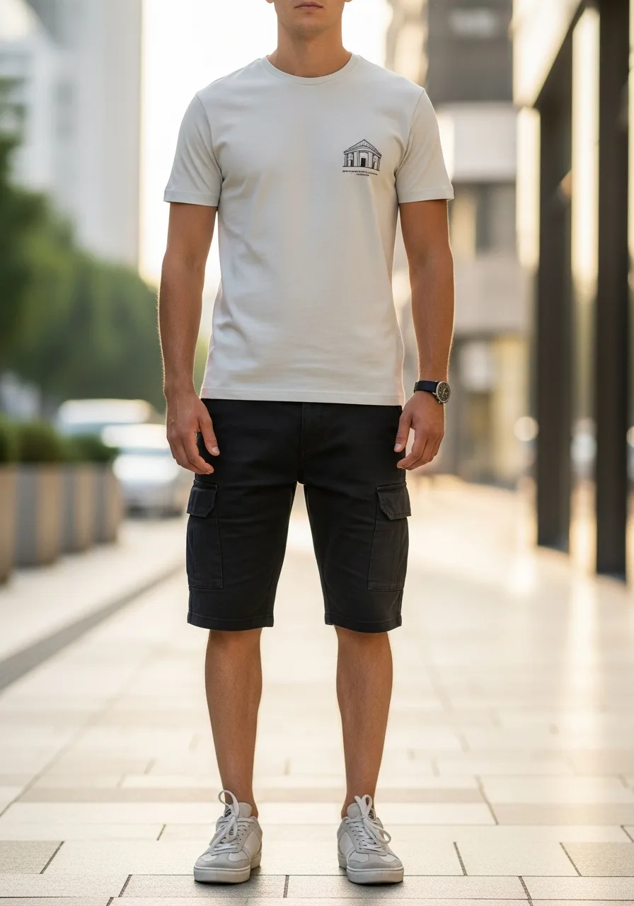11. Minimalist Graphic Tee Cargo Look