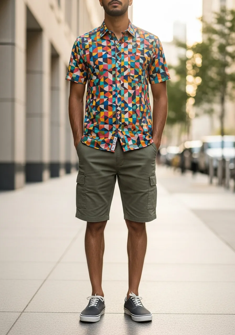 13. Bold Print Streetwear Cargo Outfit