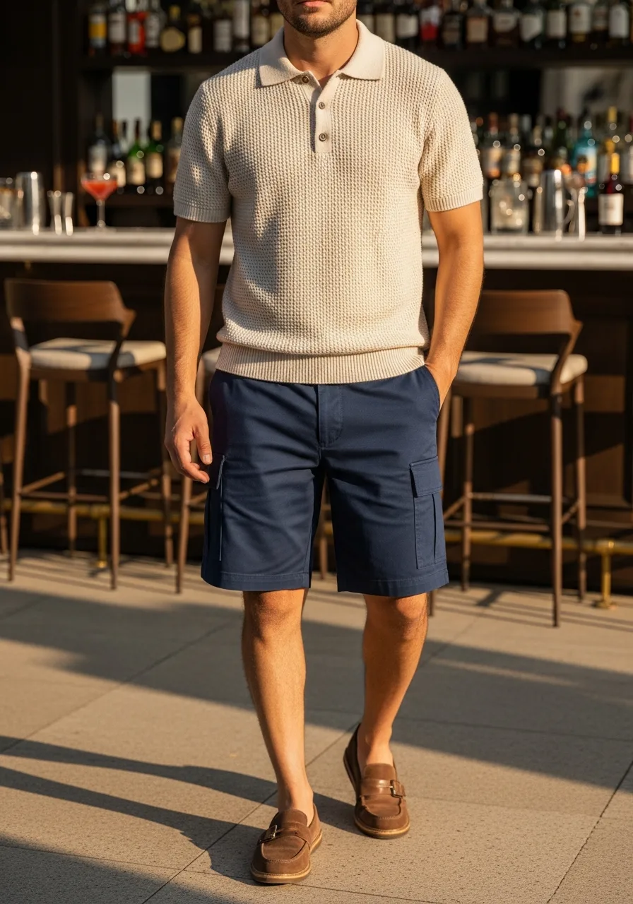16. Textured Knit Polo and Cargoes