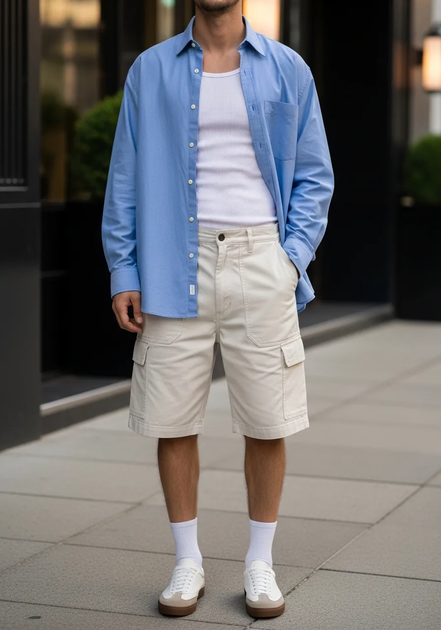 18. Oxford Shirt over White Tank