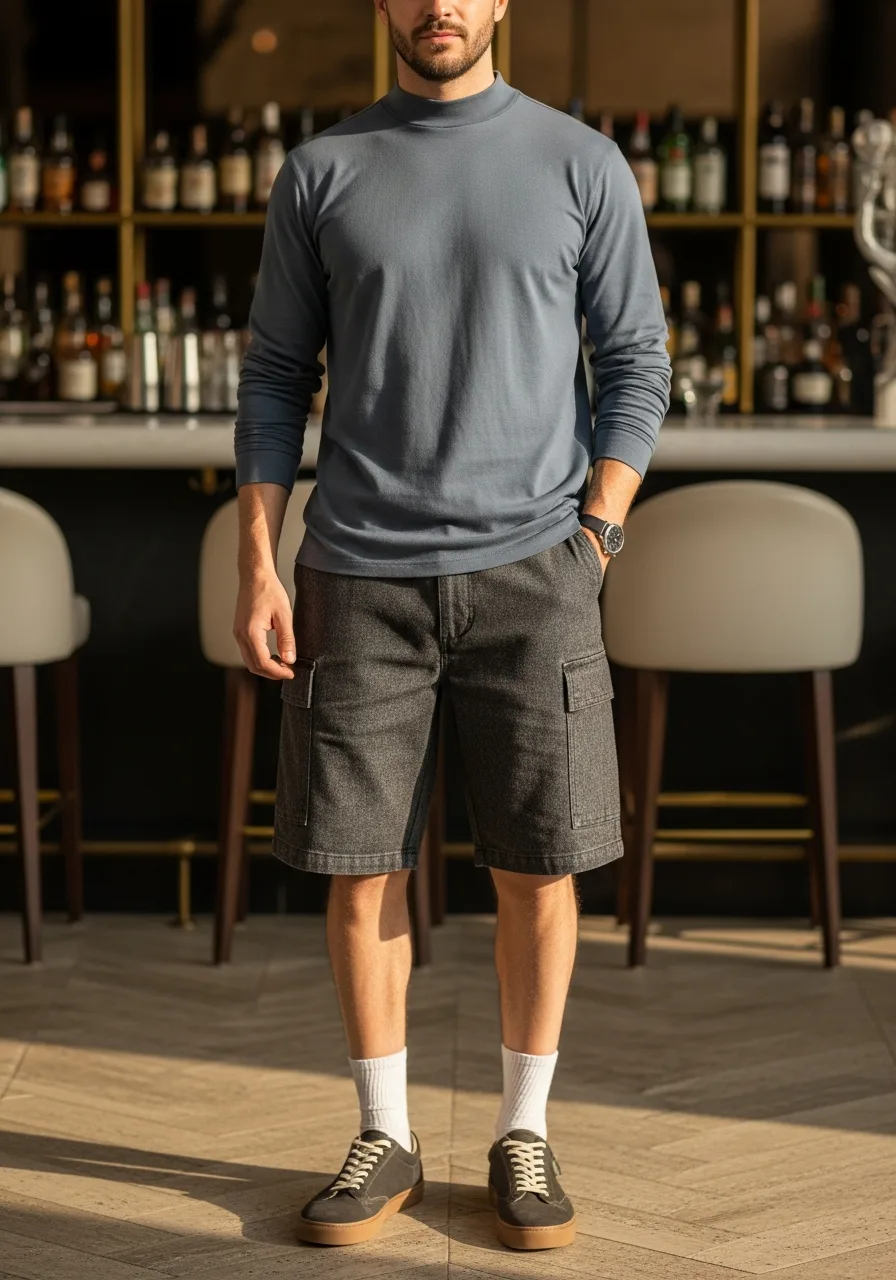 21. Mock Neck Utility Cargo Shorts Outfit