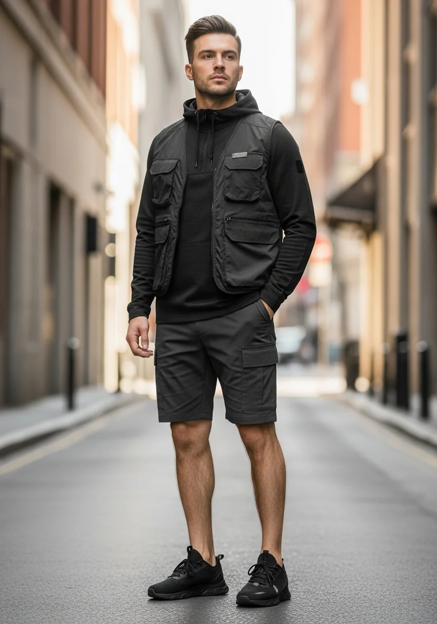 22. Monochrome Tactical Cargo Shorts Outfit