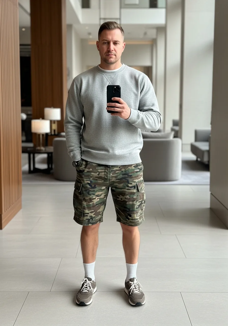24. Camo Cargoes with Grey Sweatshirt