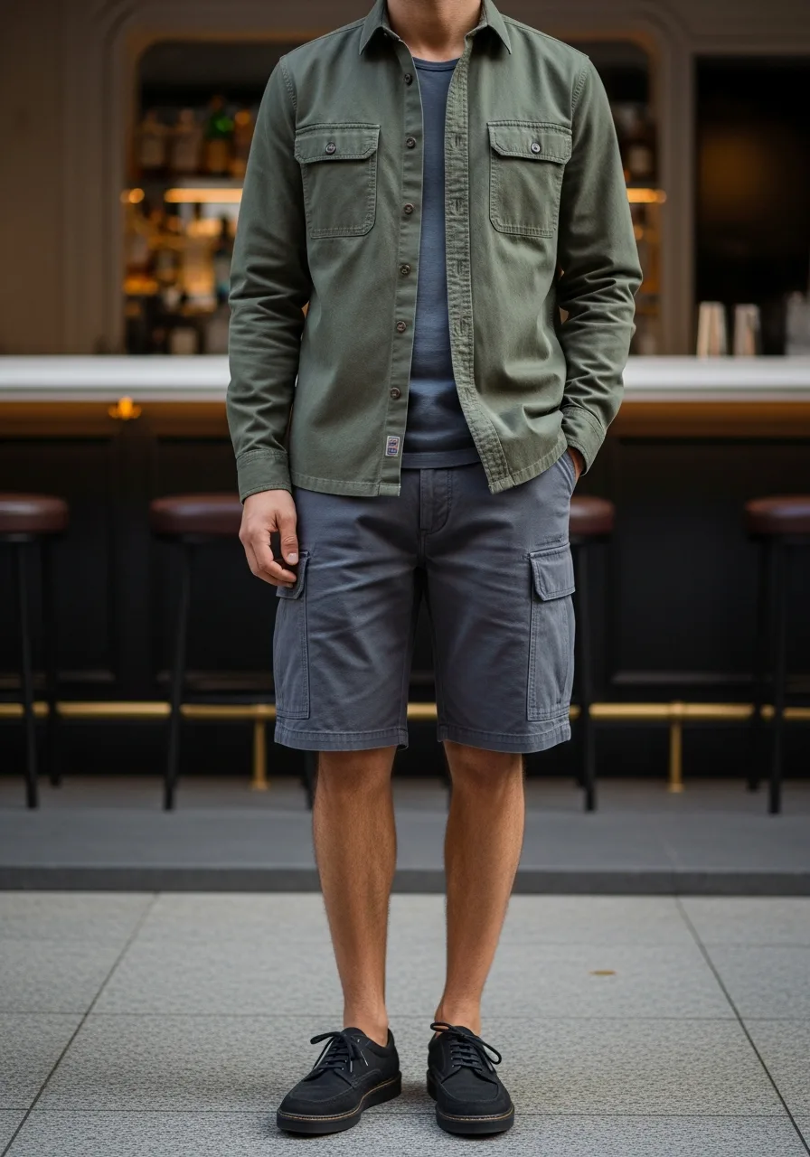 3. Utility Overshirt Cargo Shorts Outfit