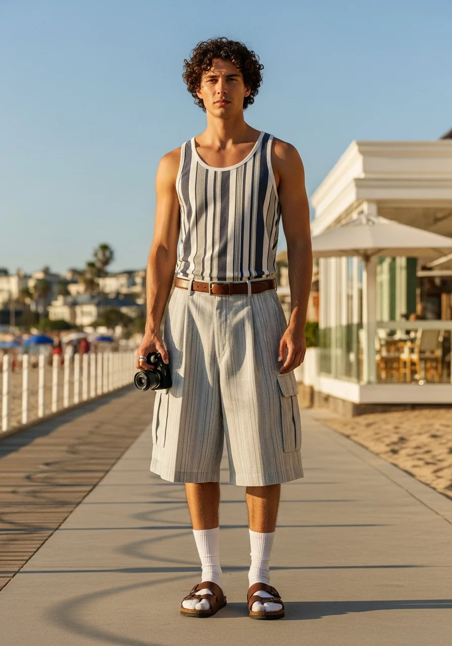37. Striped Tank Cargo Shorts Outfit