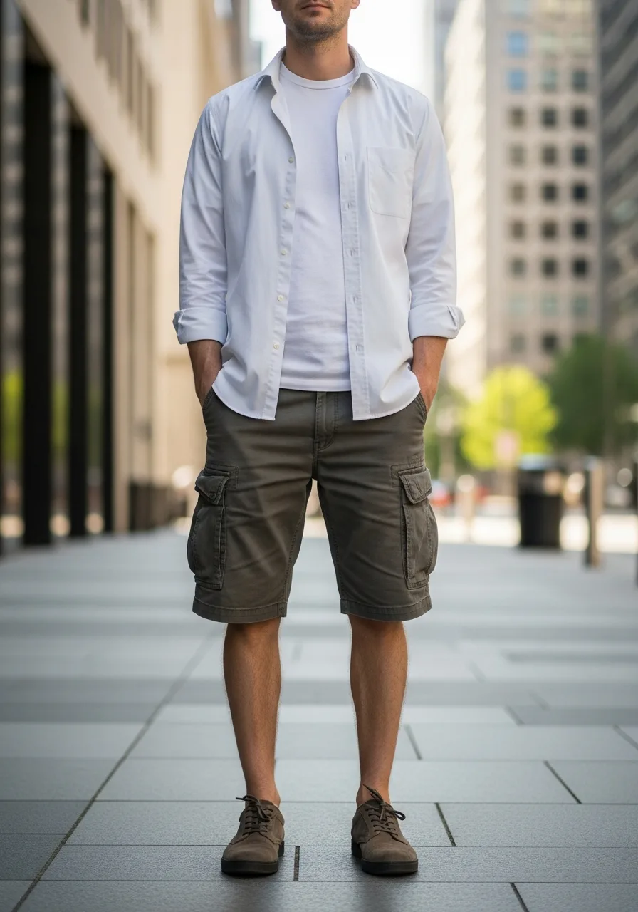 42. Poplin Shirt Cargo Shorts Outfit