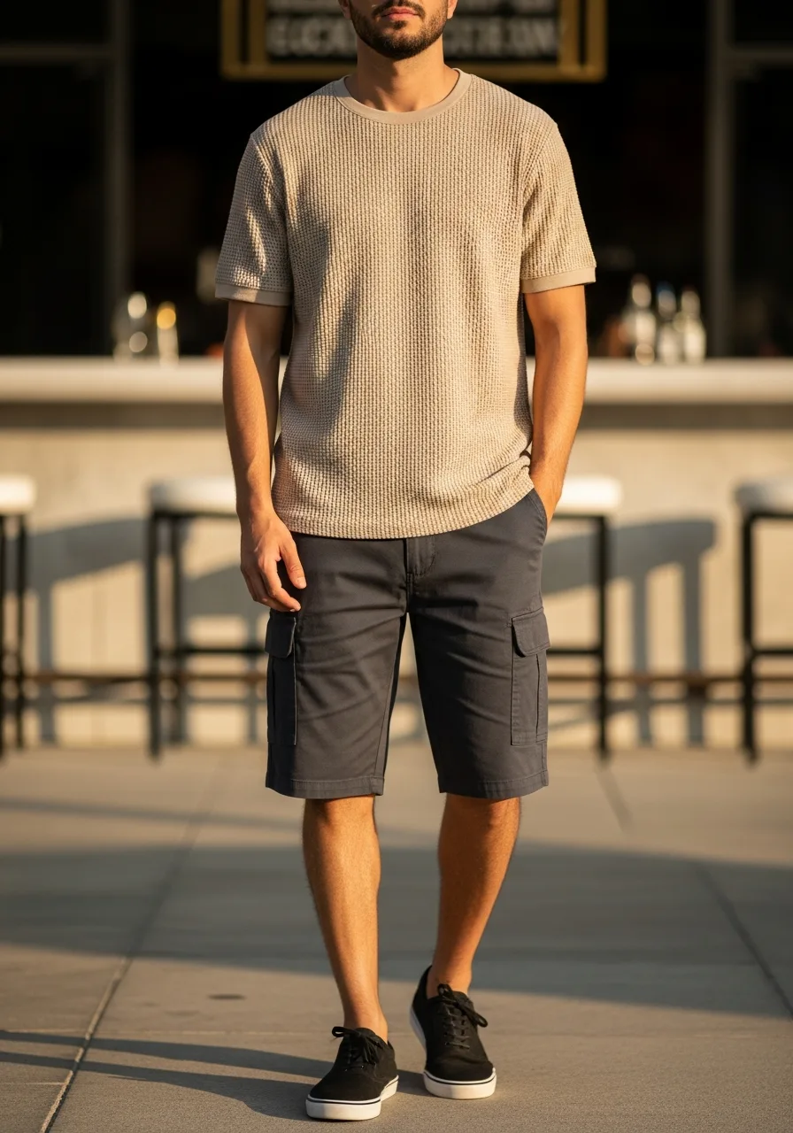 46. Waffle Knit Cargo Shorts Outfit