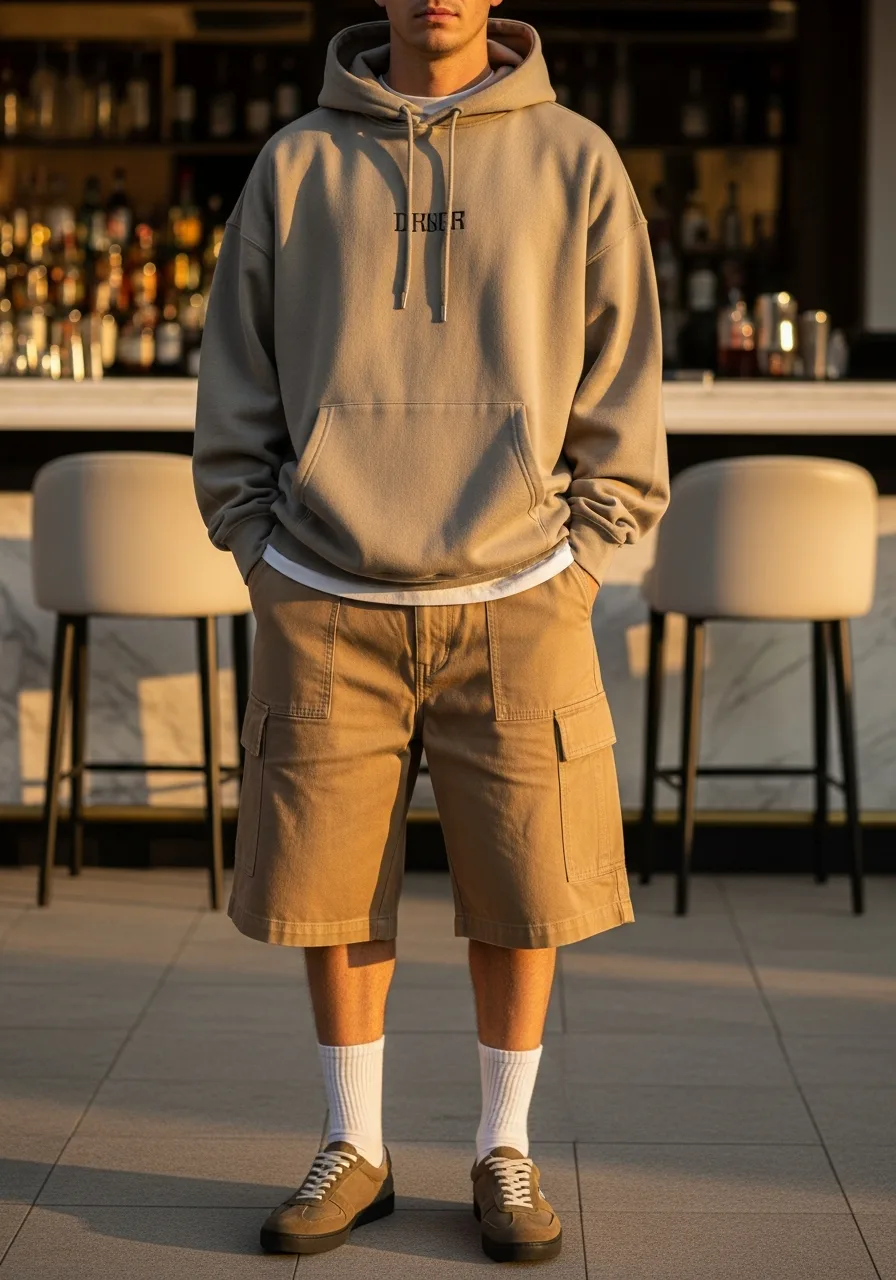 49. Graphic Hoodie Cargo Shorts Outfit