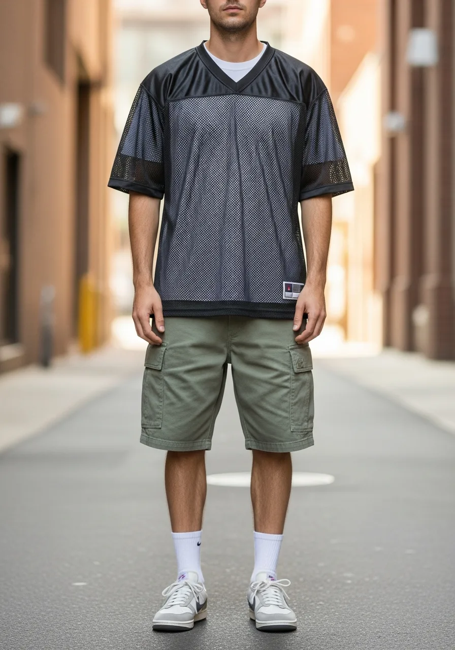 50. Mesh Jersey Cargo Shorts Outfit