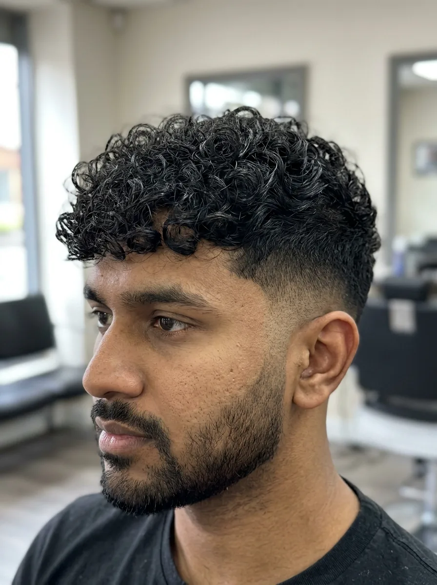 1. Low Fade Curly Fringe