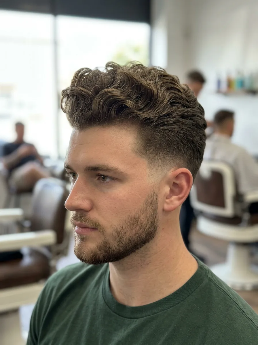 11. Curly Pompadour Fade