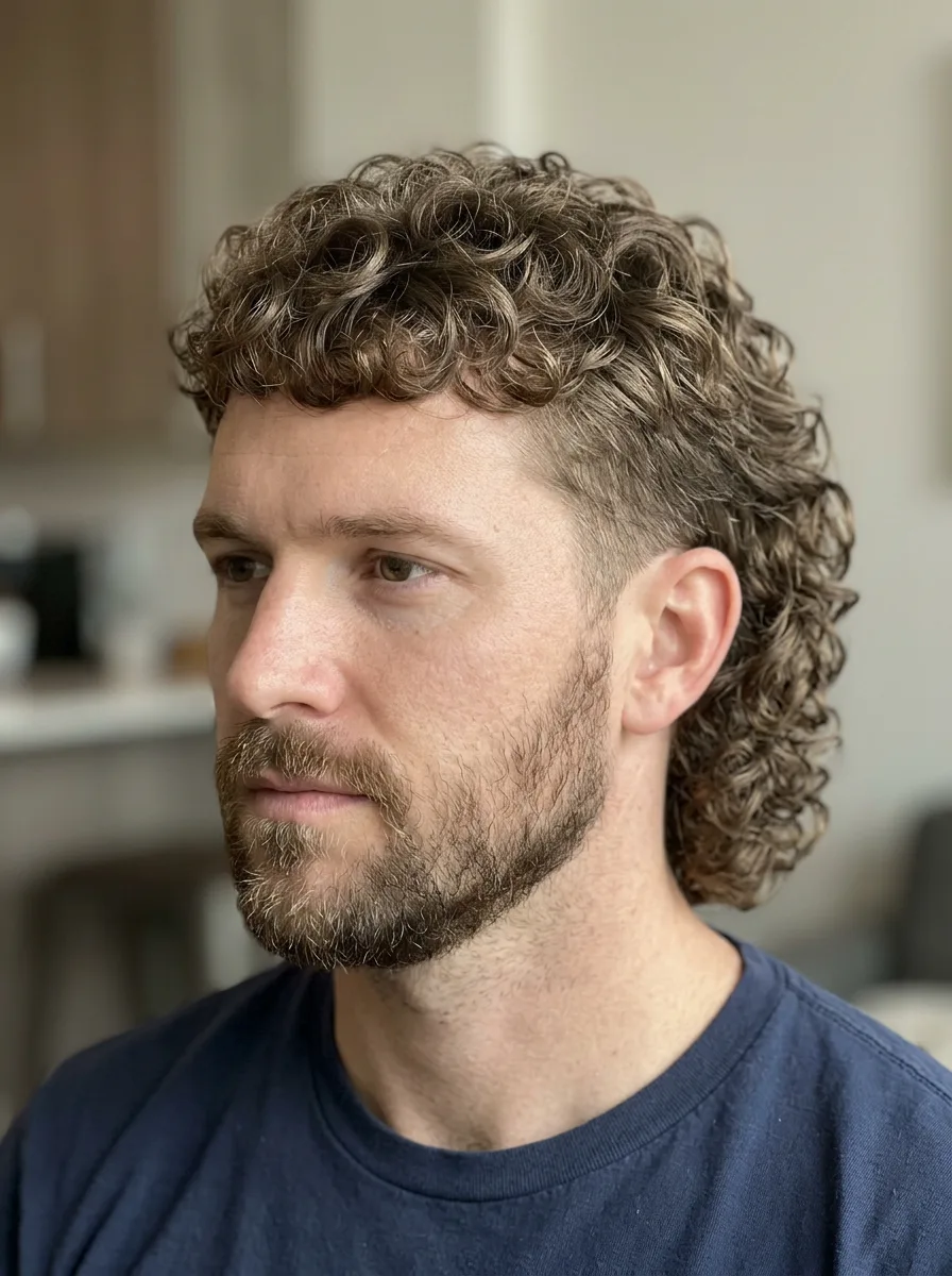 13. Curly Mullet with Taper