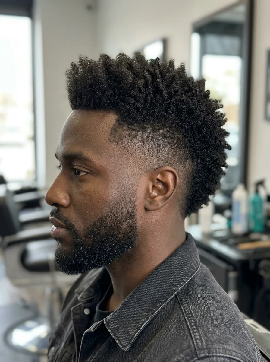 14. Burst Fade Curly Mohawk