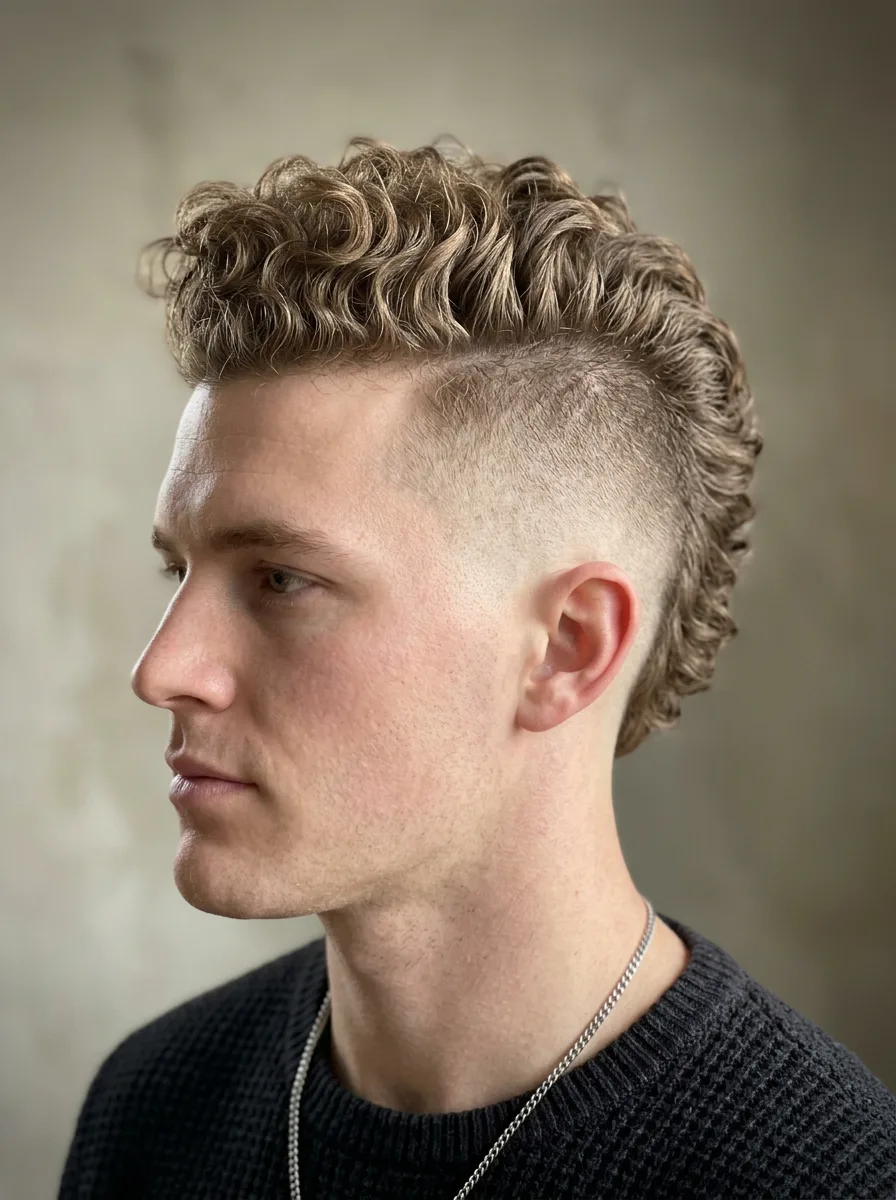 26. Curly Faux Hawk with Fade