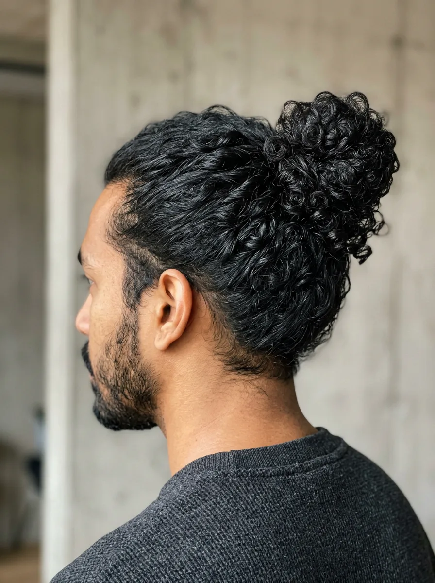 4. Curly Man Bun