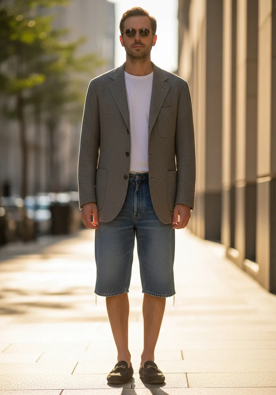 12. Boxy Blazer and Raw Denim Bermudas