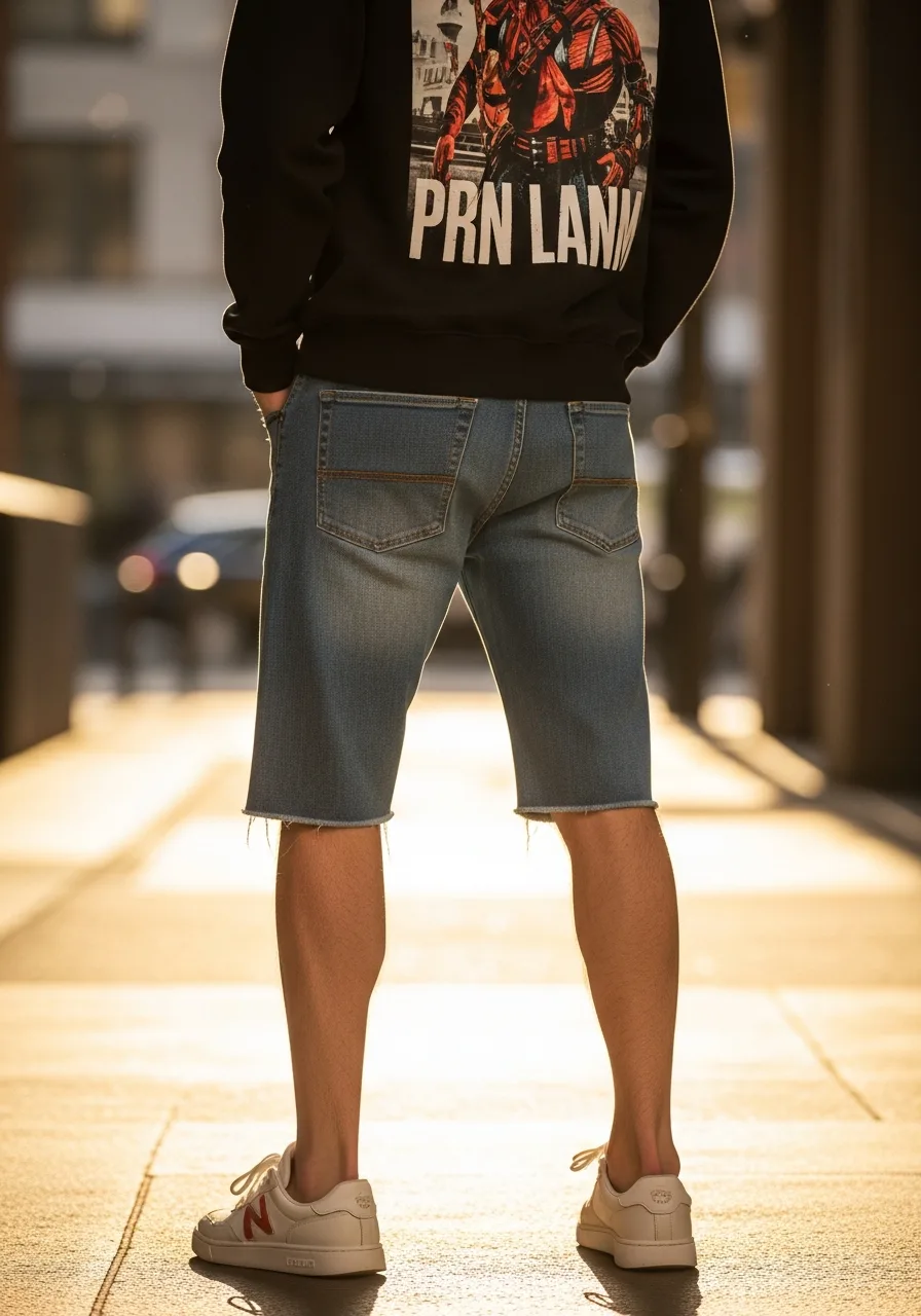 14. Graphic Hoodie and Raw Hem Bermudas