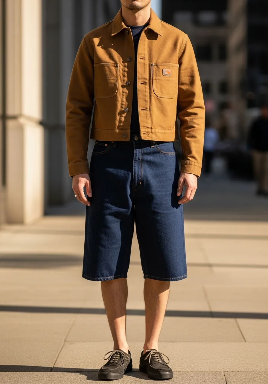 15. Workwear Jacket Denim Bermuda Outfit