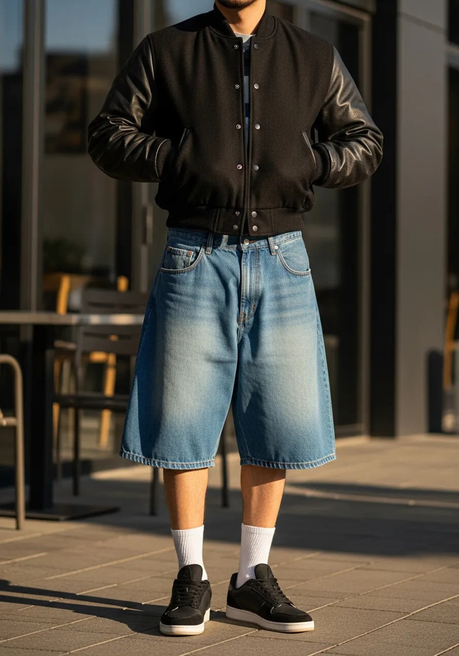 16. Varsity Jacket with Denim Bermudas