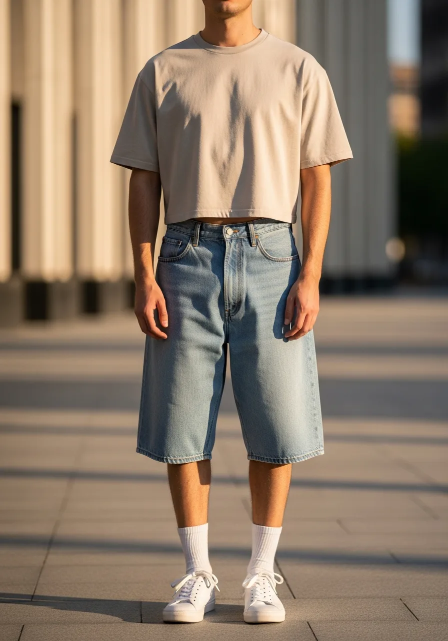 17. Cropped Tee Denim Bermuda Outfit