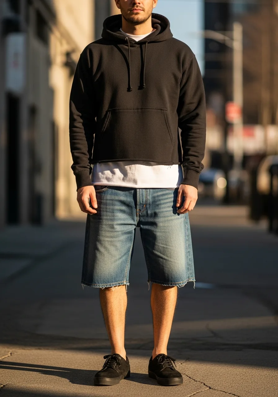 2. Cropped Hoodie and Raw-Edge Bermudas