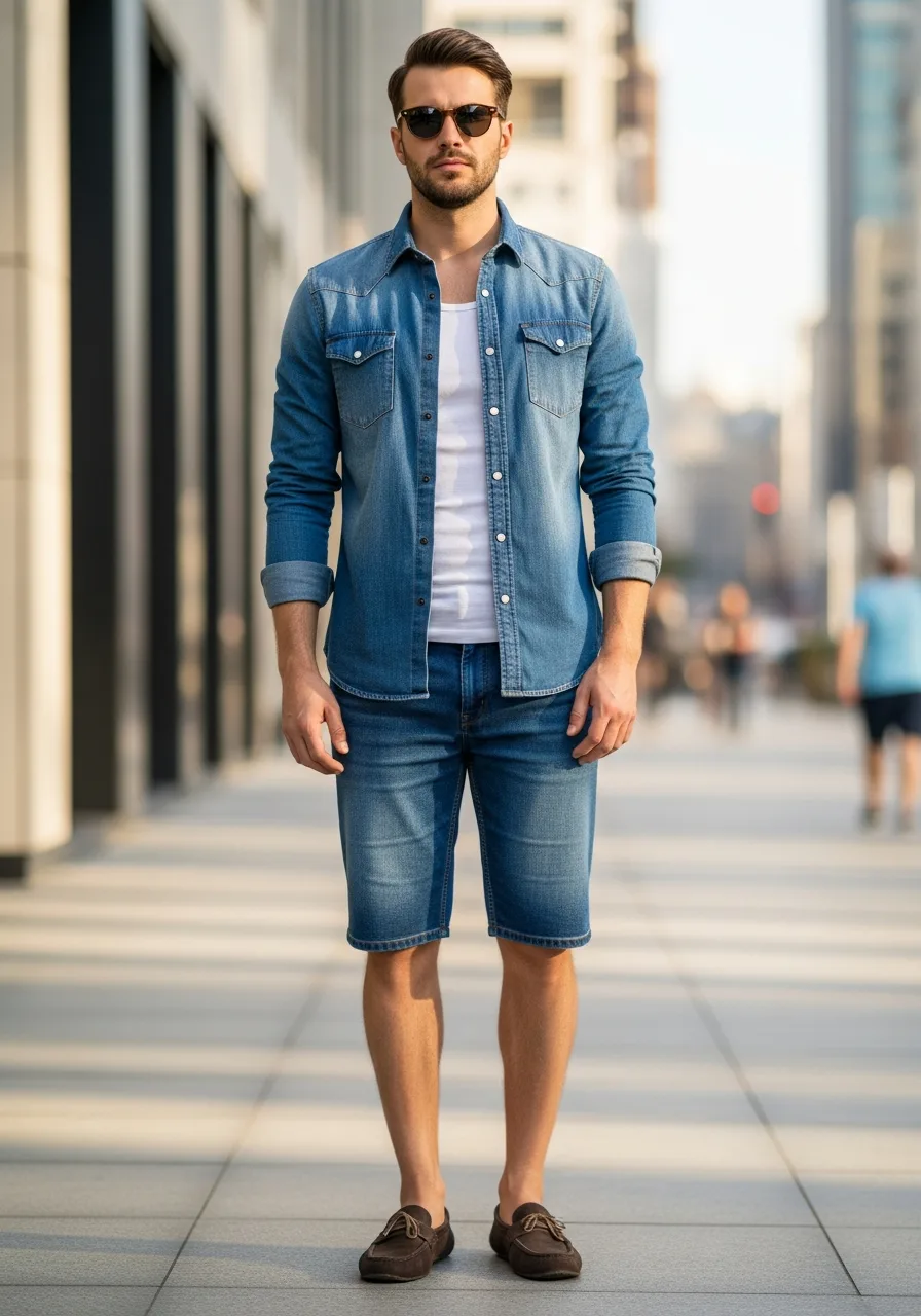 20. Denim Shirt with Denim Bermudas