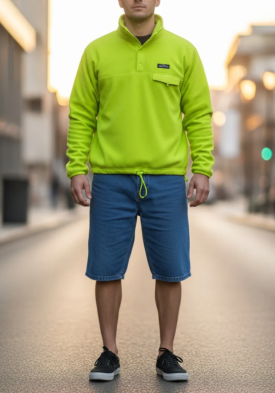 23. Fleece Pullover with Denim Bermudas