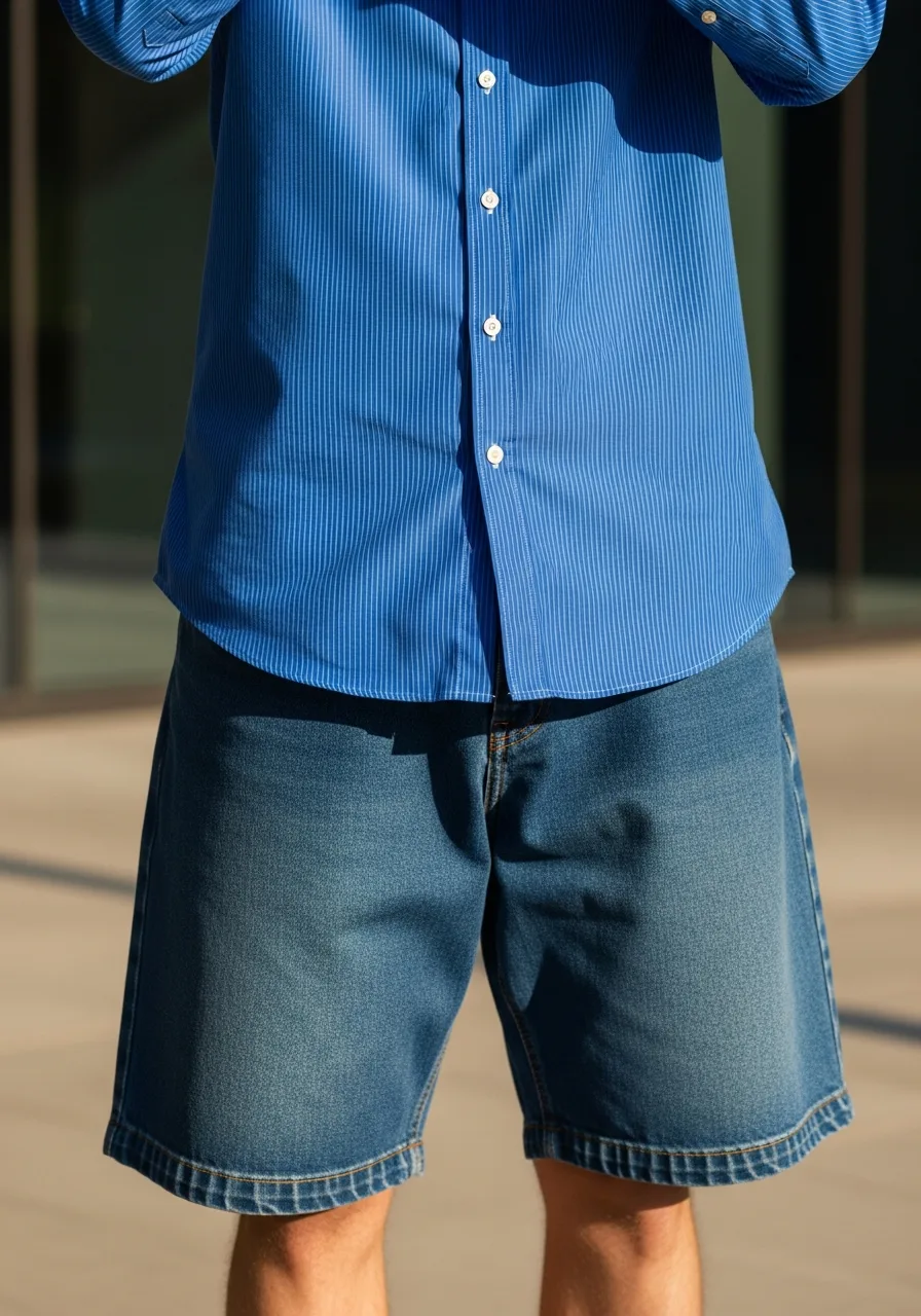 33. Pinstripe Shirt with Baggy Bermudas