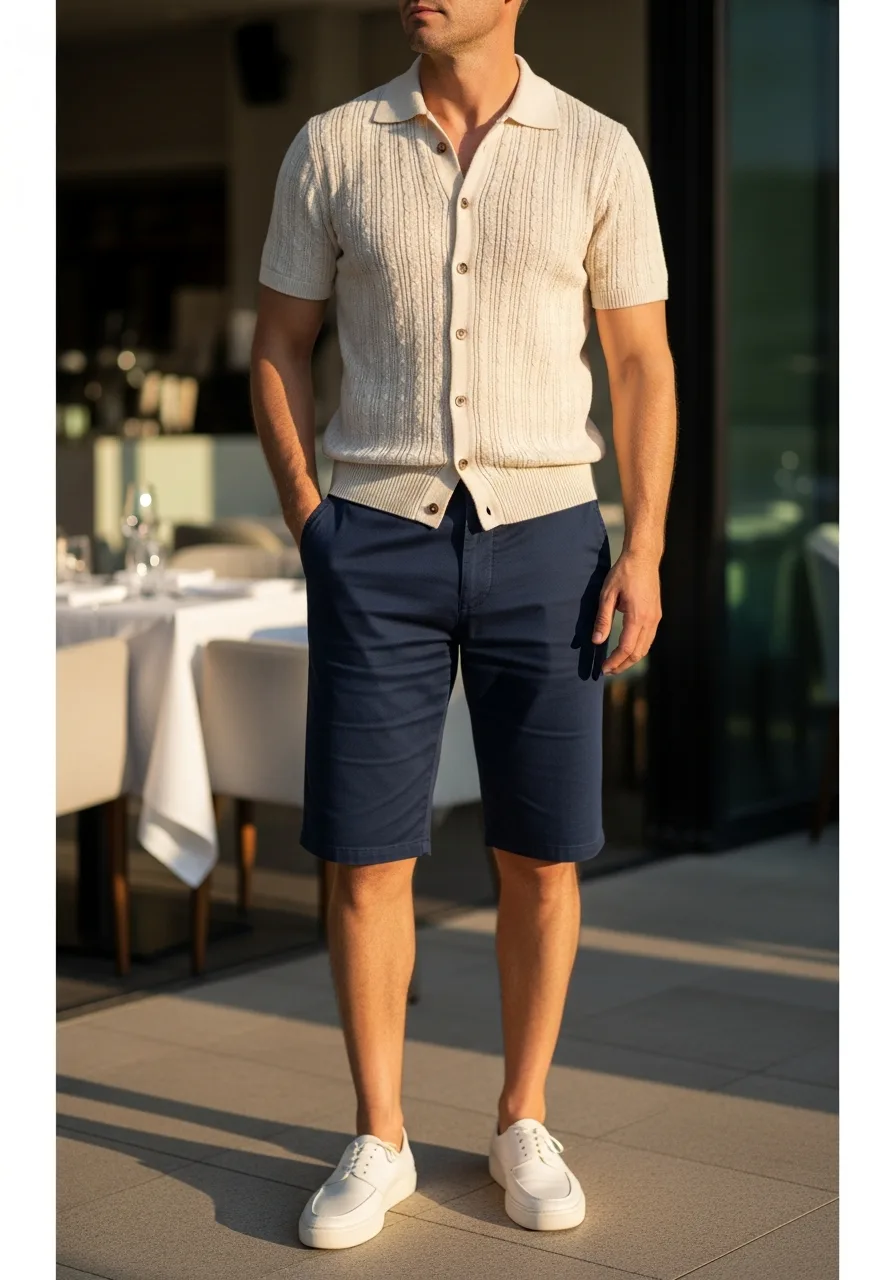 4. Knit Polo and Denim Bermudas