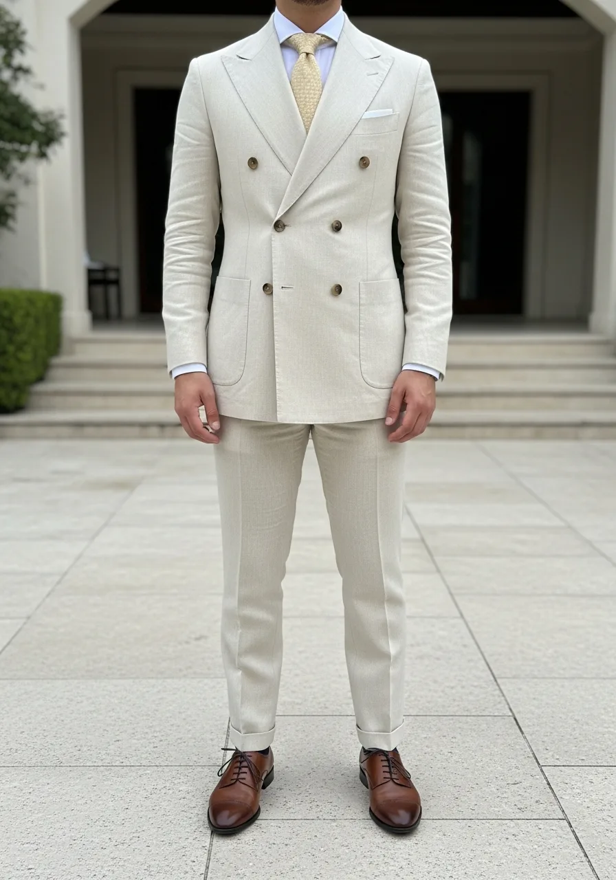 19. Cream Linen Double Breasted Suit