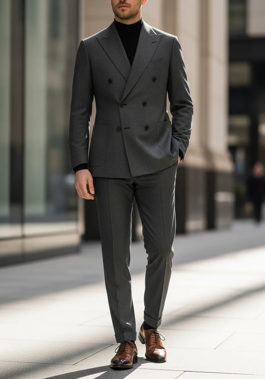 2. Charcoal Suit with Mock Neck