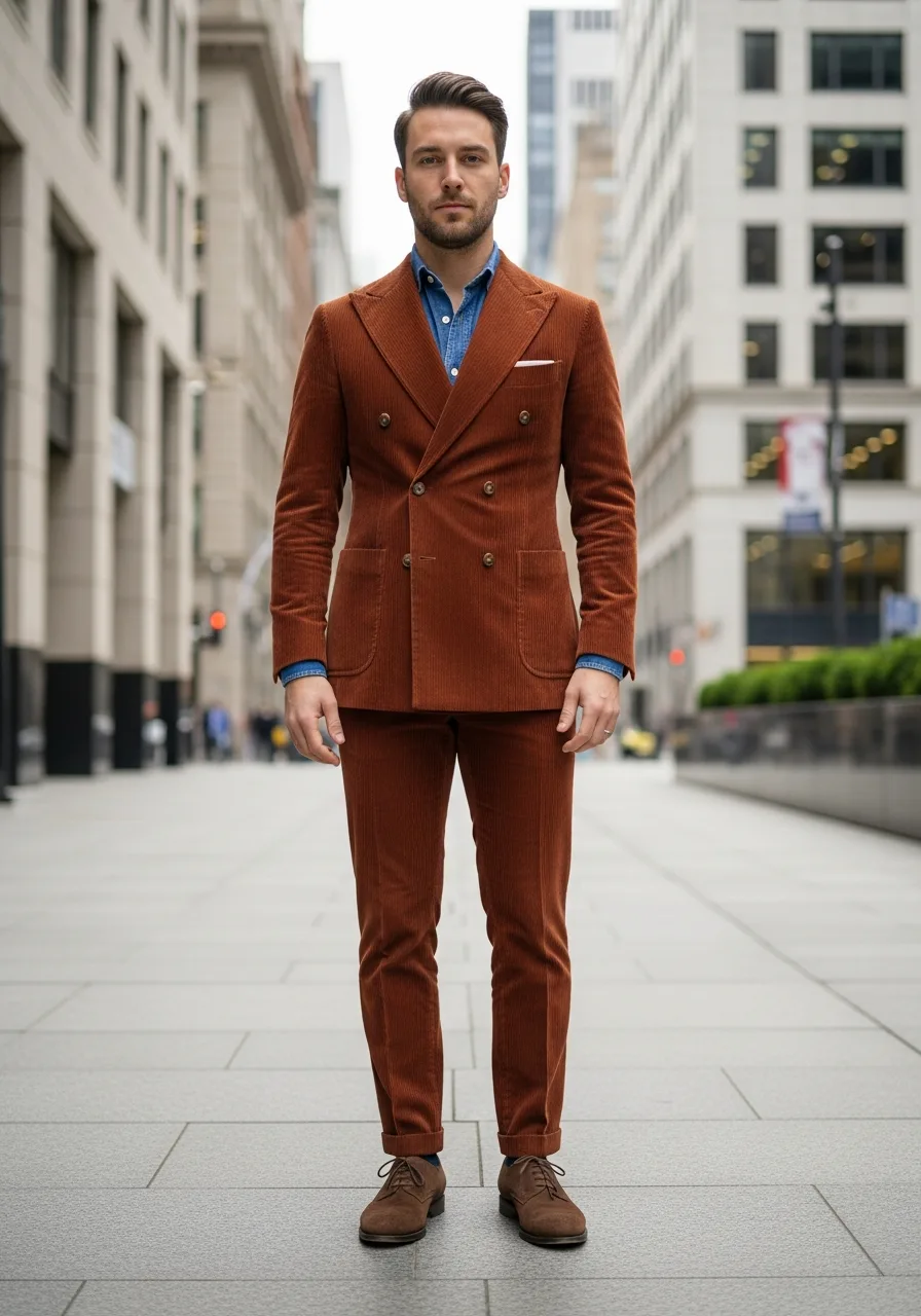 22. Rust Corduroy Double Breasted Suit