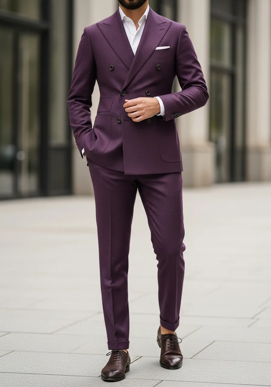 29. Plum Textured Double Breasted Suit