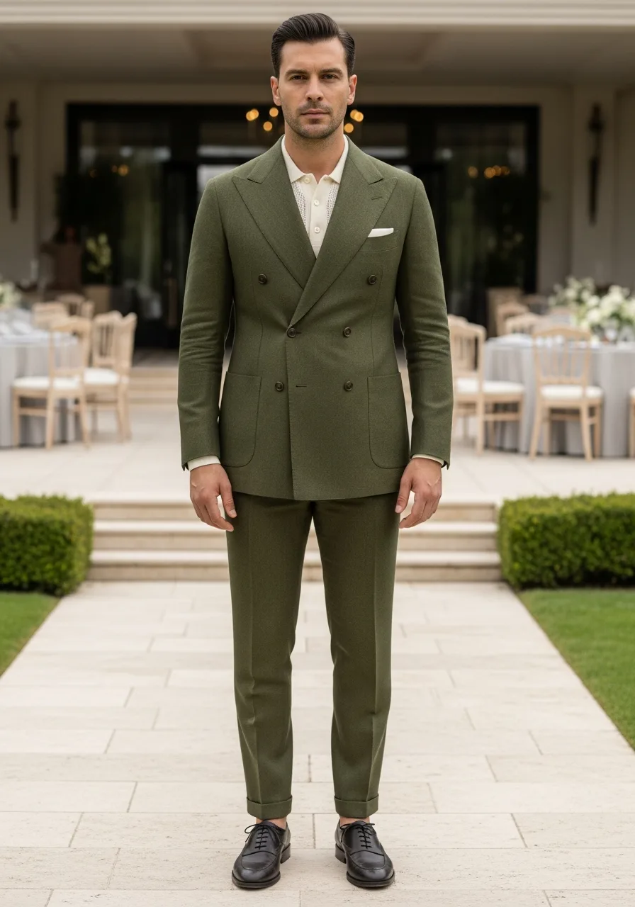 4. Textured Olive Double Breasted Suit