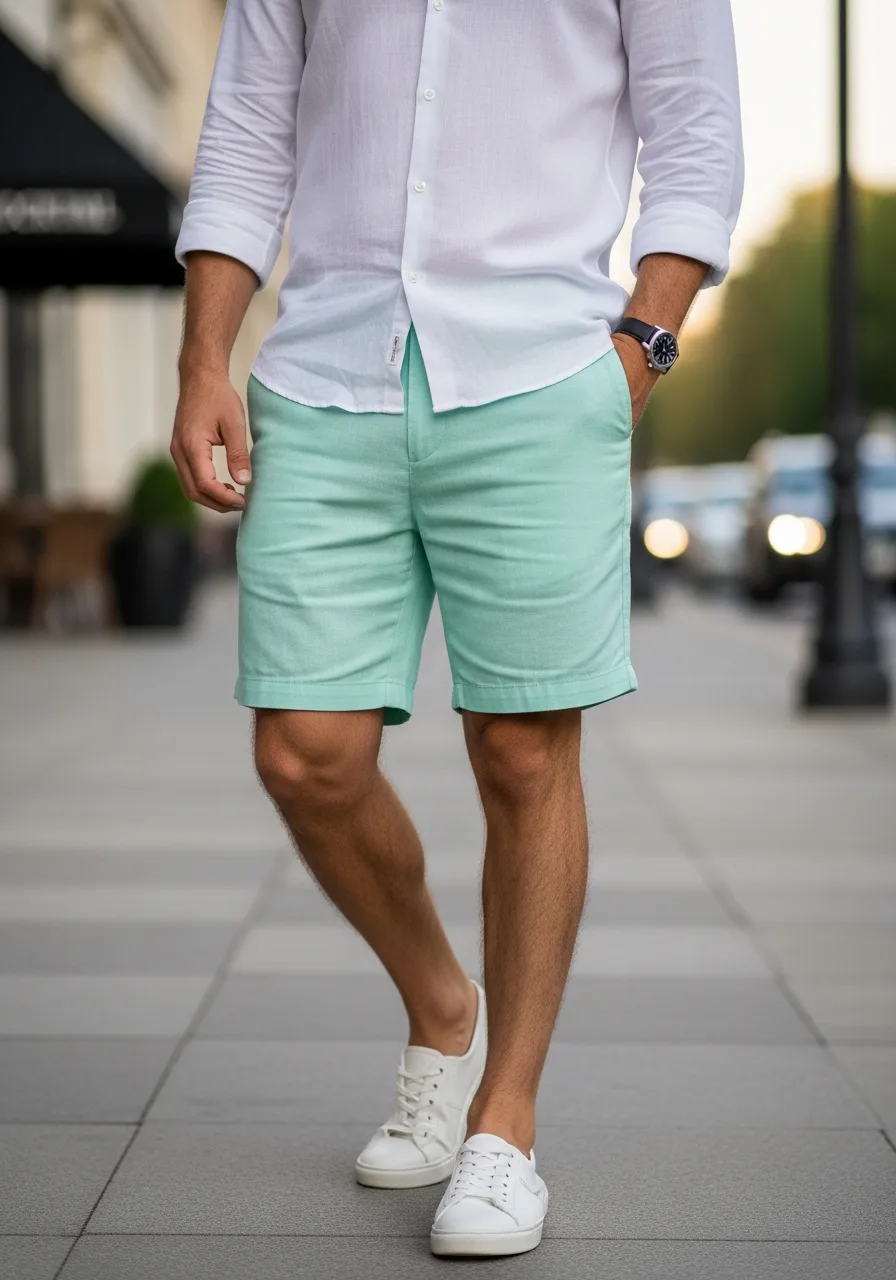 14. Mint Linen Shorts with White Linen