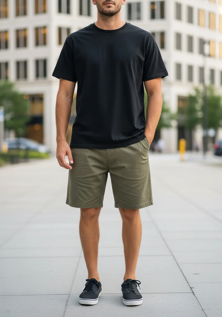 16. Olive Shorts with Black Tee