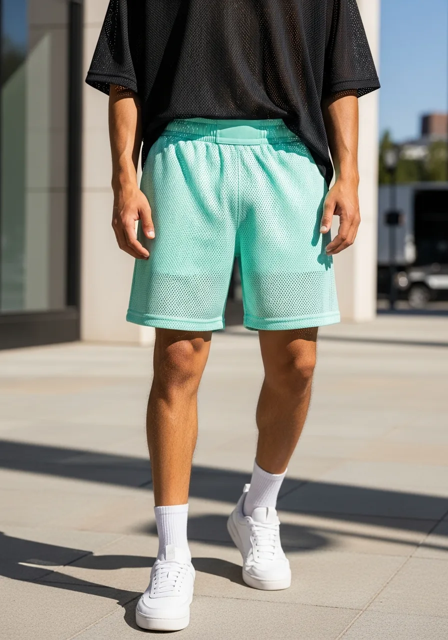 20. Mint Mesh Shorts, Black Shirt