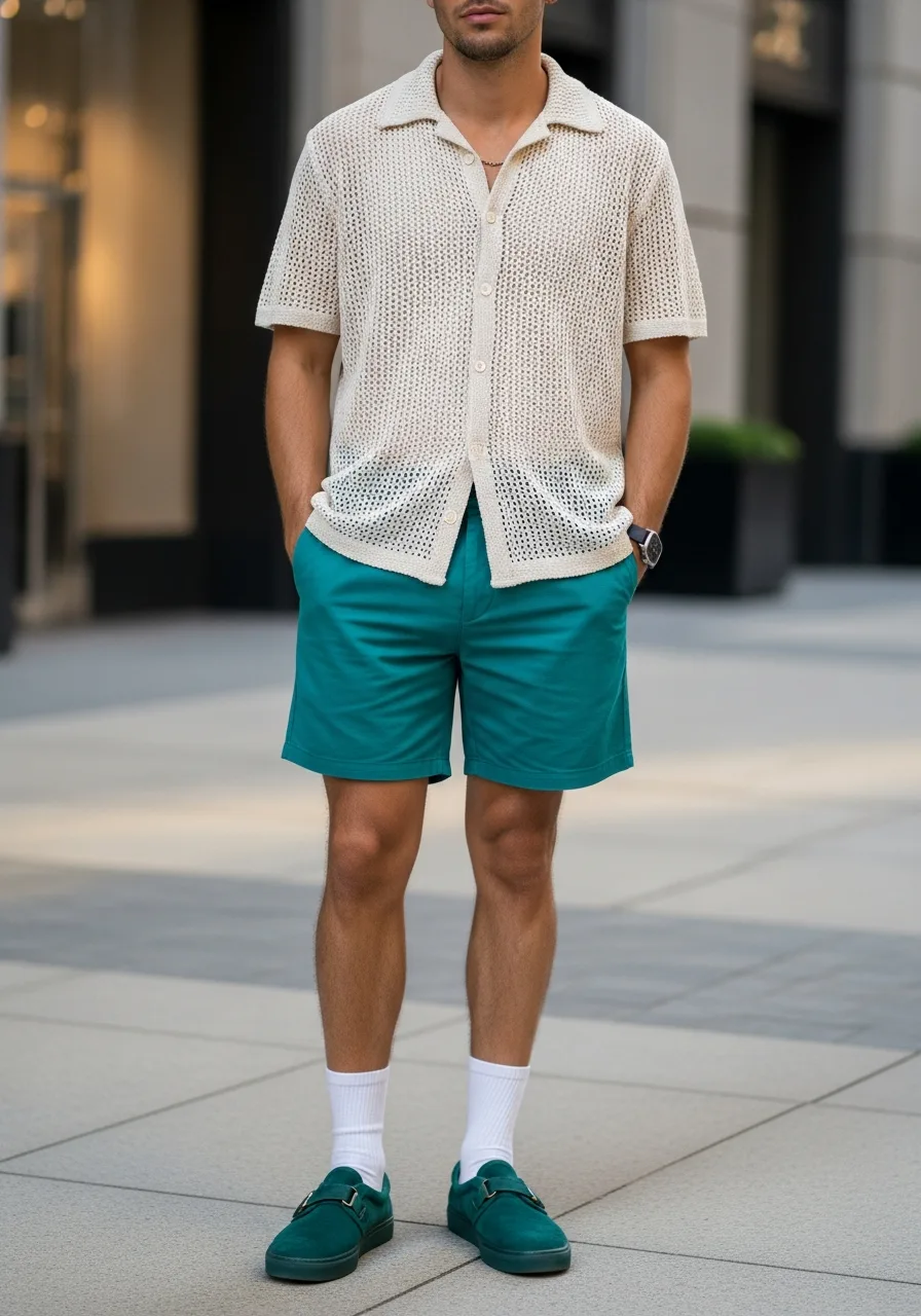 24. Teal Shorts with Crochet Shirt