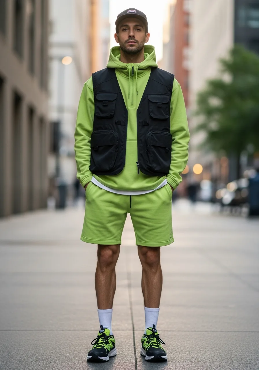 26. Lime Green Shorts, Tech Vest