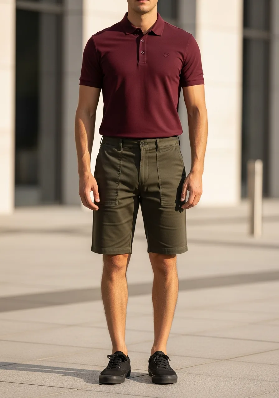 27. Olive Utility Shorts Burgundy Polo