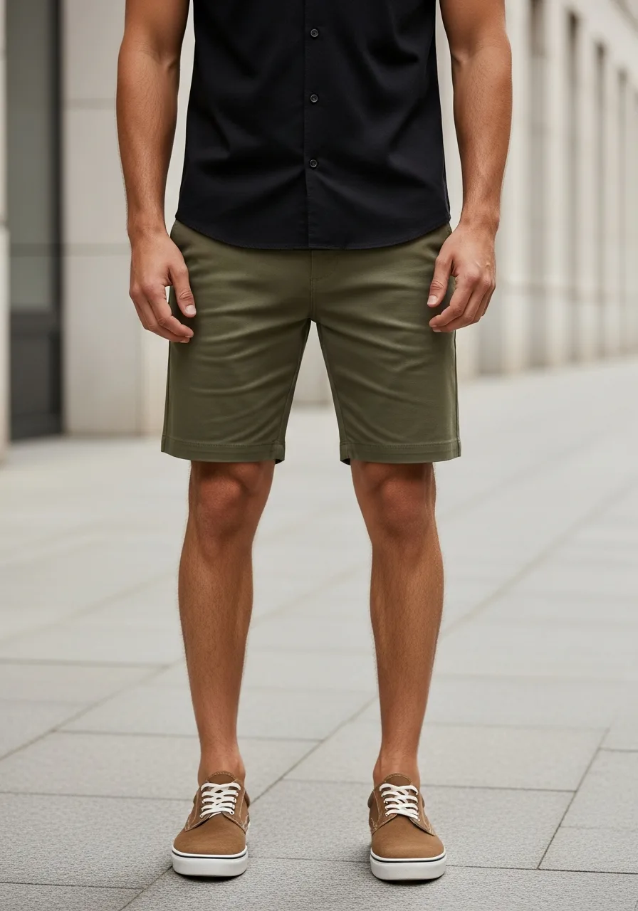31. Olive Shorts with Black Camp Collar