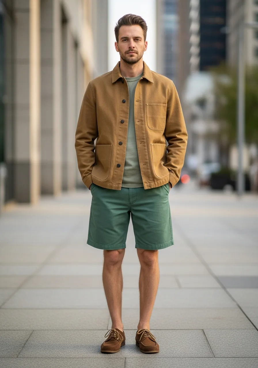 38. Pine Green Shorts, Chore Coat