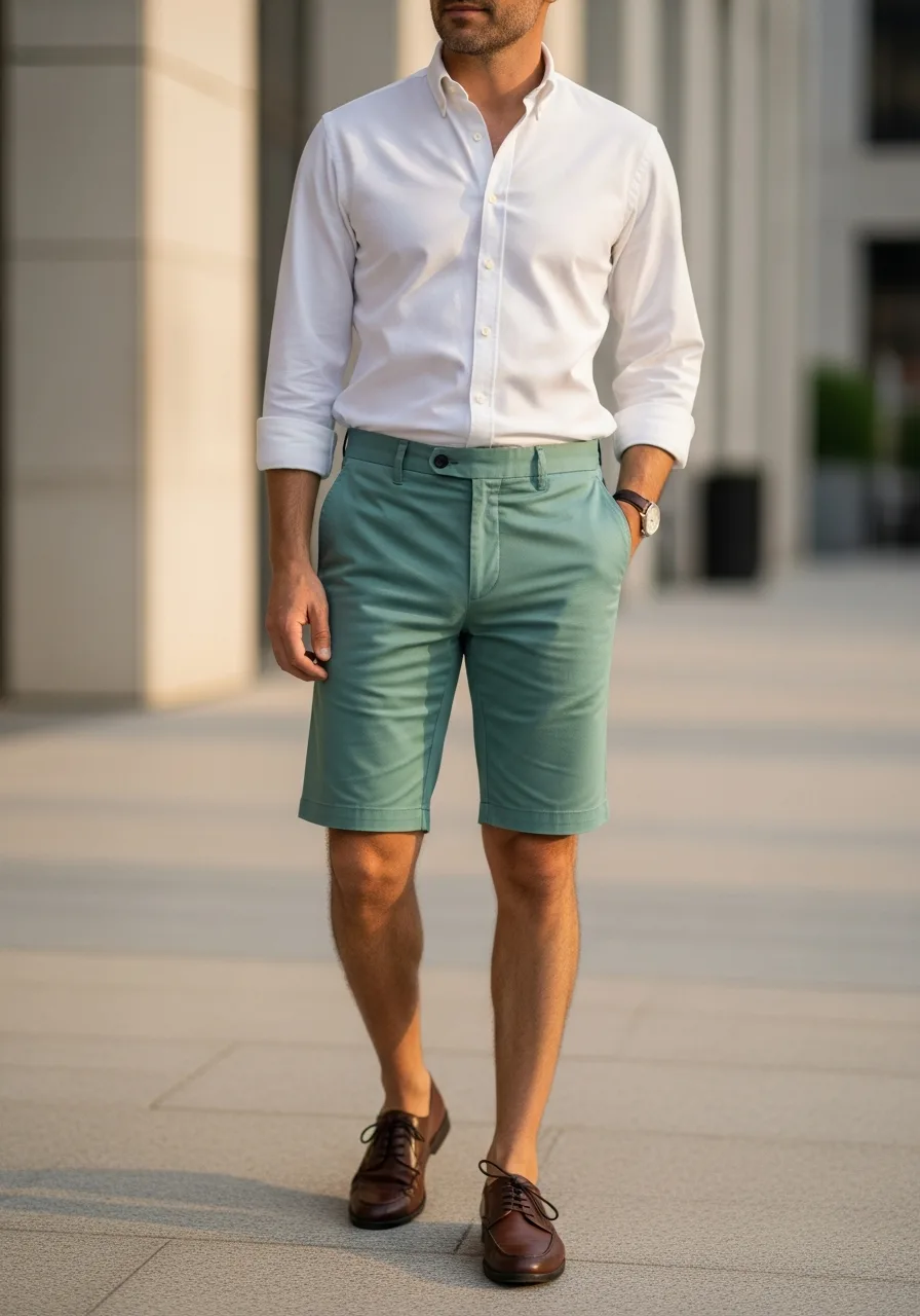 39. Seafoam Shorts with White Oxford