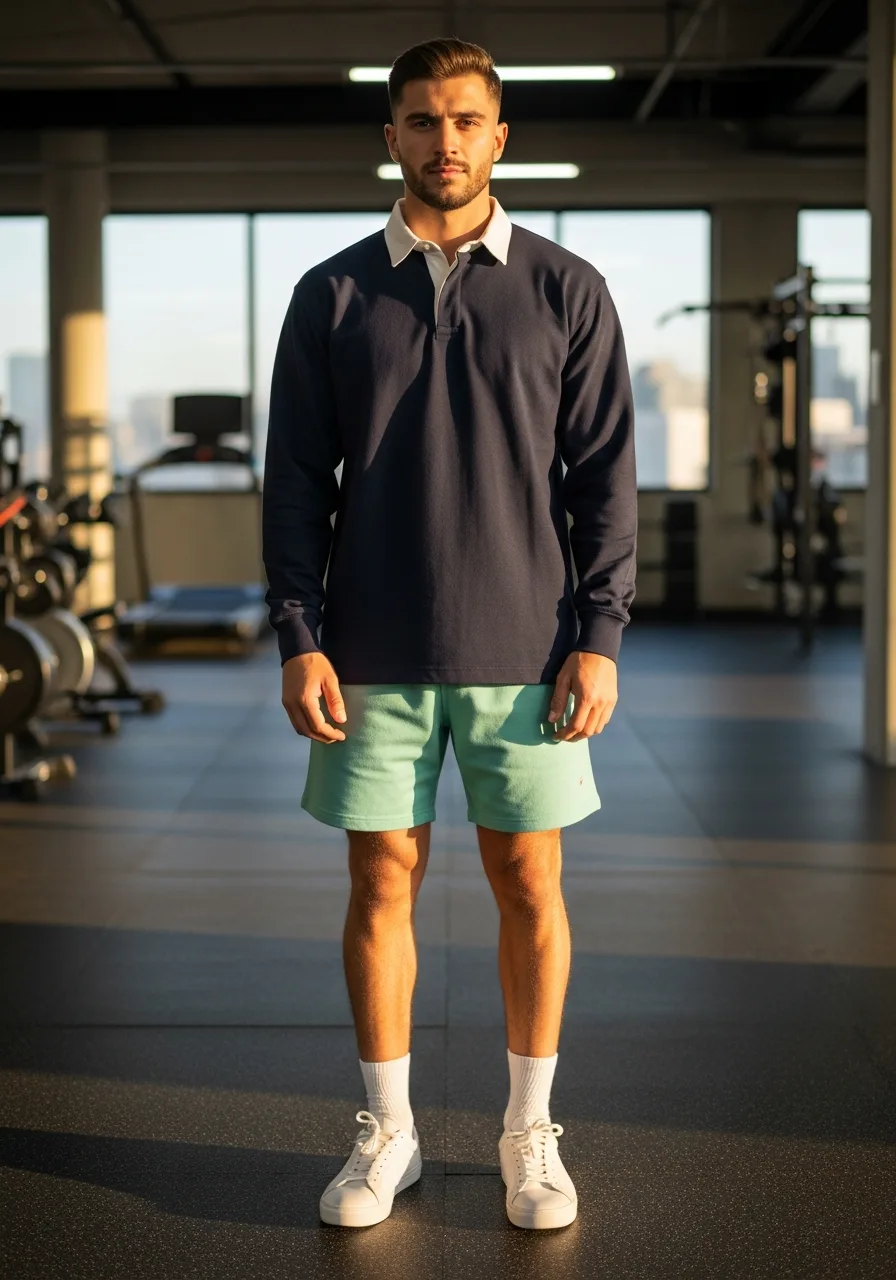 44. Mint Shorts with Navy Rugger