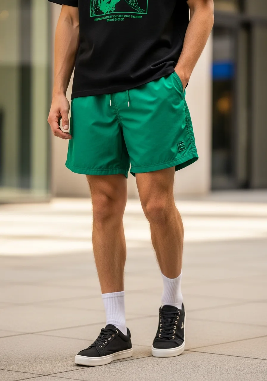 5. Emerald Nylon Shorts with Graphic Tee