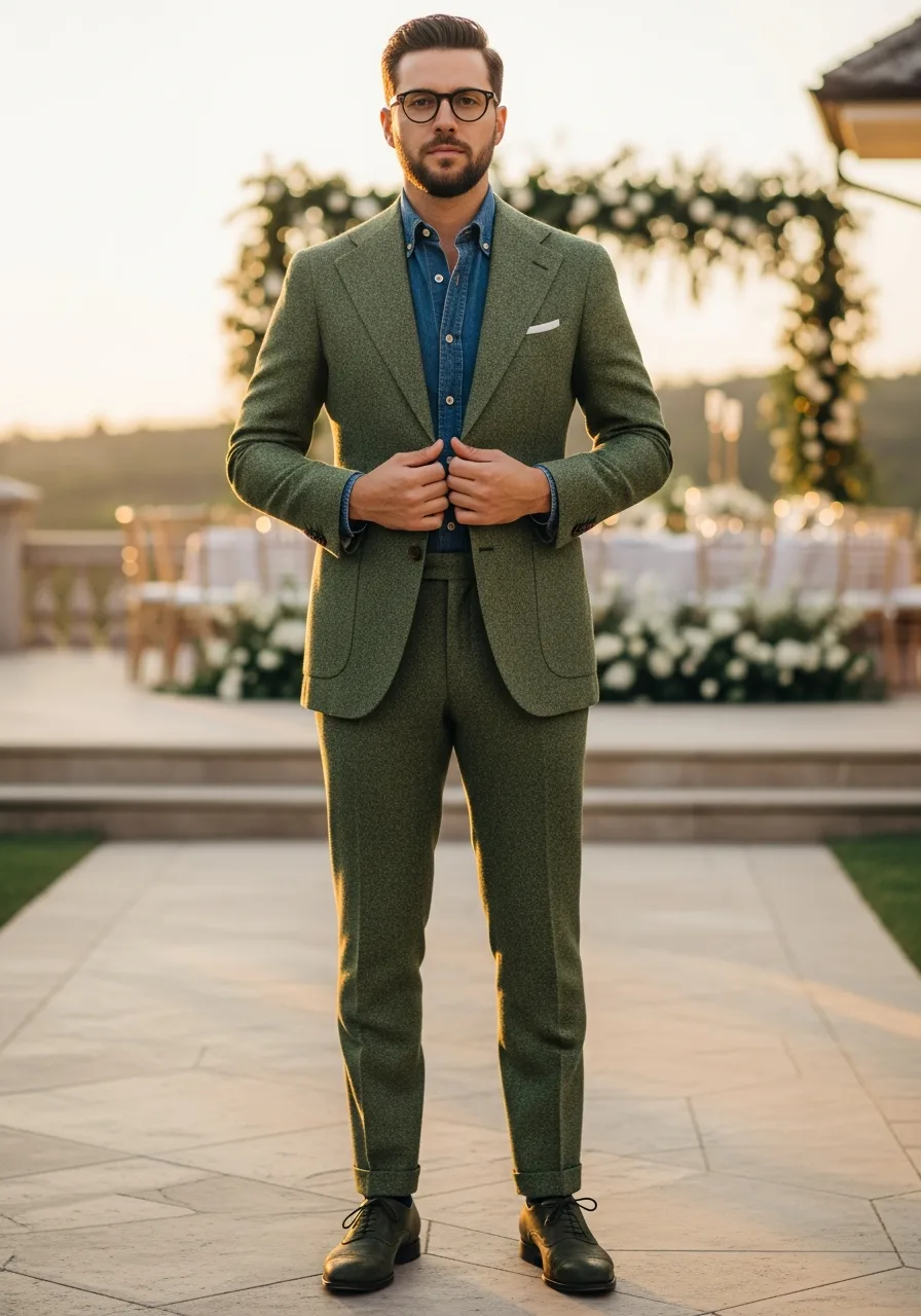 25. Kale Green Hopsack Suit