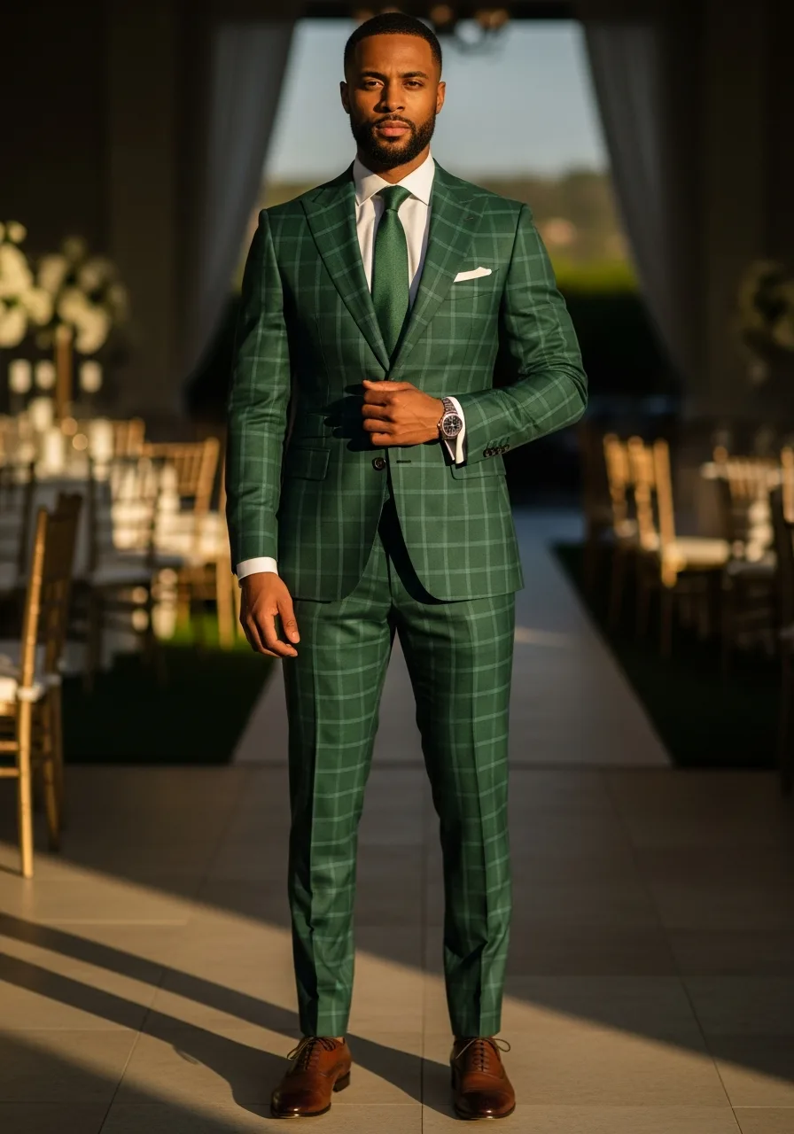 26. Forest Green Windowpane Suit