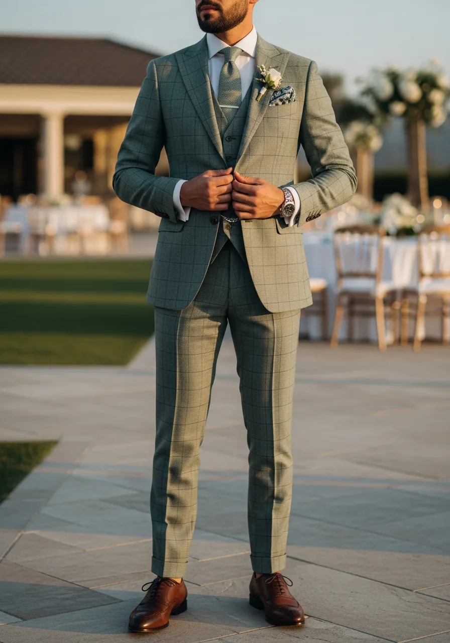 27. Sage Green Micro-Check Suit