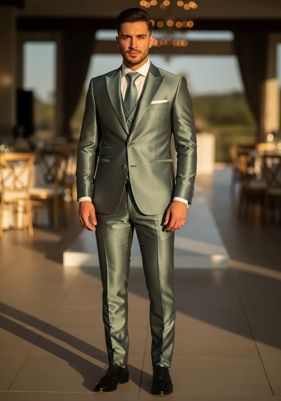 34. Pewter Green Structured Wedding Suit